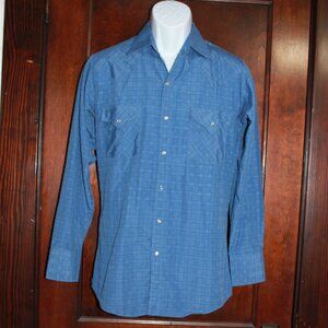 Ely Cattleman Blue Check Pearl Snap Western Shirt, Men's Small